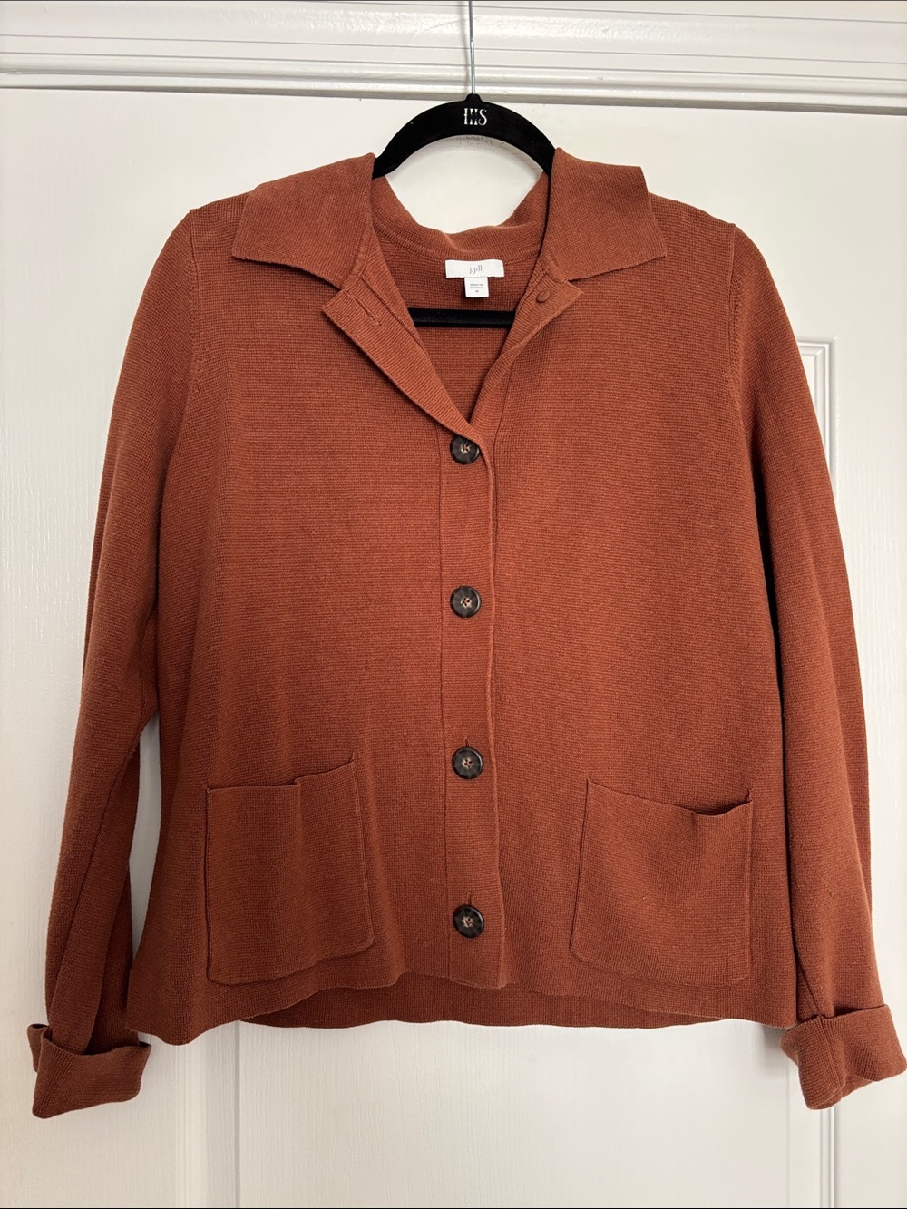 J. Jill Rust Collared Button-Front Sweater Jacket